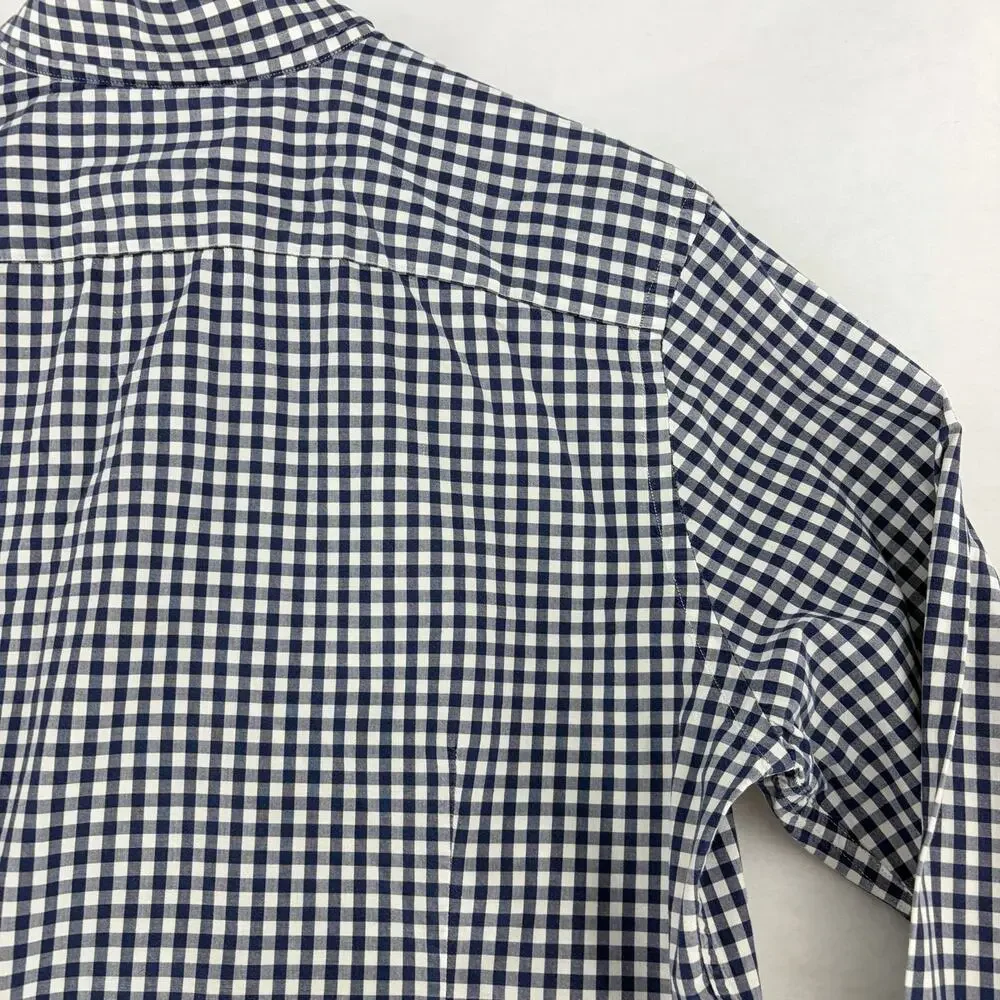 Banana Republic Navy Gingham Check Slim Fit Button Down Shirt Men's L